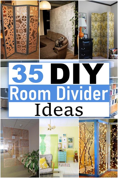 35 DIY Room Divider Plans For Modern Look - DIY Crafts Room Divider Hanging From Ceiling, Diy Room Separator Ideas, How To Build A Room Divider, How To Make Room Dividers Diy, Diy Separation Wall, Diy Folding Room Divider, Room Divider Ideas Diy Cheap Bedroom, Foldable Room Divider Ideas, Rental Friendly Room Divider