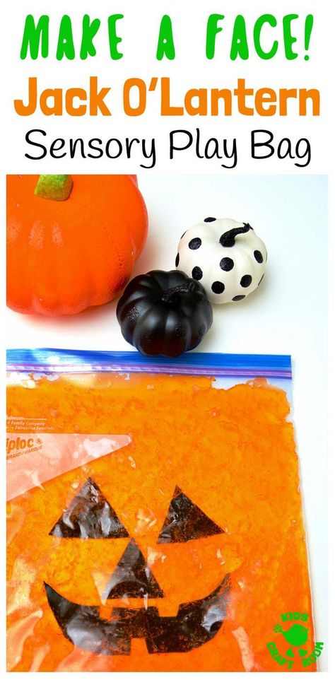 Make-A-Face Jack O'Lantern Sensory Play Bag - a fun mess free Halloween and Autumn sensory play idea kids will love. A great way to engage the senses and help kids learn and play. Squash and squish the sensory bag to move the Jack O'Lantern's face pieces around. Can you get everything in the right place? Can you make him look silly? Can you turn his face up-side-down? Sensory play ideas are such fun! #kidscraftroom #sensoryplay #halloween #halloweenactivities #playideas #fallactivities Aba Classroom, Play Squash, Sensory Activities For Kids, Preschool Play, Sensory Bag, Halloween Sensory, Sensory Bags, Kids Craft Room, Baby Sensory Play