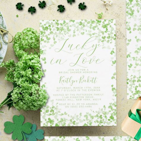 Lucky In Love St. Patrick's Day Bridal Shower Invitation Hearts Watercolor, Irish Party, Wedding Announcement Cards, Lucky In Love, Foil Invitations, Green Watercolor, Free Birthday Invitations, Free Birthday Invitation Templates, Kids Stationery