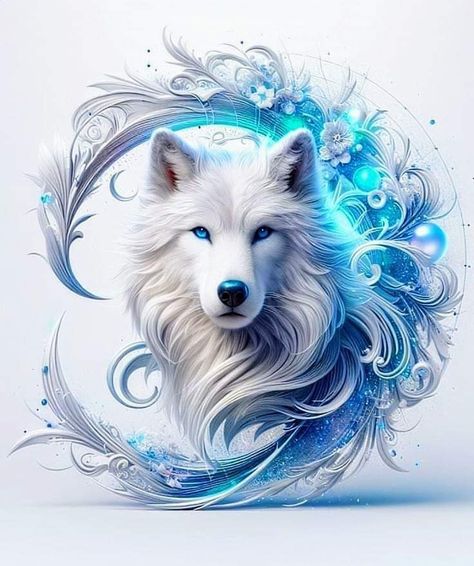 Native American Wolf Art, Wolf Art Fantasy, Magical Wolf, Mystical Wolf, Snow Wolf, Native American Wolf, Wolf Images, Mystical Animals, Fantasy Wolf