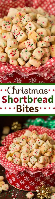 Christmas Shortbread Bites - these are the most pop-able fun to eat cookies out there! They were actually really easy to make and they taste AMAZING! A perfect Christmas treat, but you could also use a rainbow sprinkle blend for birthdays. Shortbread Bites, Rainbow Sprinkle, Resepi Biskut, Christmas Shortbread, Eat Cookies, Christmas Treat, Good Eat, Christmas Snacks, Christmas Cooking