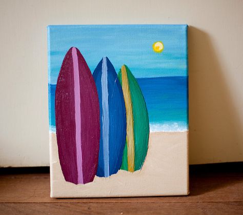 60s Minimalism, Daylight Painting, Surfer Painting, Surfboard Painting, Handmade Mermaid, Beach Ornaments, Kids Painting, Simple Canvas Paintings, Summer Painting