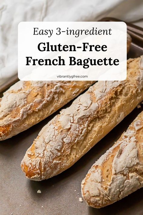 This easy 3-ingredient gluten-free french baguette recipe makes three beautifully crusty loaves that taste just like the real thing! Vegan. #glutenfree #breadrecipe #baking Gluten Free French Baguette Recipe, Gluten Free French Bread, French Baguette Recipe, Gluten Free Artisan Bread, Gluten Free Baguette, Best Gluten Free Bread, Baguette Recipe, Pain Sans Gluten, Dessert Sans Gluten