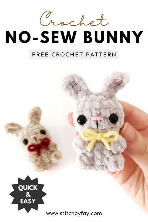 No-Sew Crochet Bunny Pattern (Free!) Crochet Tiny Rabbit Free Pattern, No Sew Crochet Bunny Pattern Free, Easter Crochet Patterns Free Easy, Small Amigurumi Free Pattern, Crochet Bunny Pattern Free, Bunny Pattern Free, Sew Bunny, Crochet Rabbit Free Pattern, Small Amigurumi