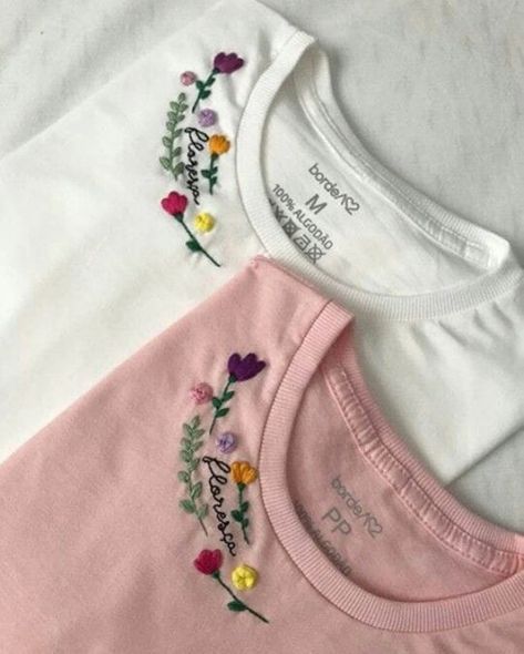 Embroidered T-shirt Embroidered Shirt Hand EmbroiderytEtsy Shirt Cuff Embroidery, Sunflower Embroidery Designs, Embroidery On Tshirt Ideas, Hand Embroidery On Tshirt, Hand Embroidery Dress Simple, Tshirt Embroidery Ideas, Hand Embroidered Tshirt, Simple Floral Embroidery, Pola Bordir