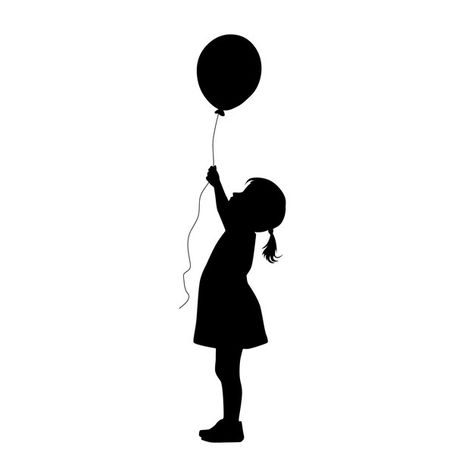 Girl Holding Balloons, Child Silhouette, Balloon Logo, Butterfly Balloons, Flying Balloon, Shadow Drawing, Kids Silhouette, Baby Silhouette, Girl Shadow