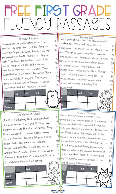 Get our FREE 1st Grade Fluency / Reading Comprehension Passages and Questions Freebie / Sampler! Make Reading Fun 1st Grade, 3rd Grade Reading Fluency Passages Free, First Grade Reading Fluency Passages, Tutoring Reading 1st Grade, 1st Grade Reading Activities Free, 1st Grade Reading Fluency Passages Free, 2nd Grade Reading Passages Free, First Grade Comprehension Passages Free, Kindergarten Fluency Passages Free