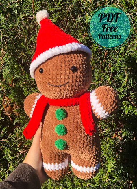 Crochet Gingerbread, Holiday Crochet Patterns, Christmas Crochet Patterns Free, Crochet Christmas Gifts, Crochet Xmas, Crochet Gratis, Crochet Amigurumi Free Patterns, Gingerbread Cookie, Crochet Amigurumi Free