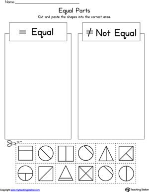 **FREE** Shape Equal Parts Worksheet Worksheet. Practice identifying shape parts and sizes with this printable math worksheet. Equal Worksheet Kindergarten, Equal Parts Activities, Halves Worksheets Grade 1, Equal Parts 2nd Grade, Equal And Unequal Parts First Grade, Equal Unequal Worksheet, Partitioning Shapes 2nd Grade, Shape Worksheet Grade 1, Partitioning Shapes First Grade