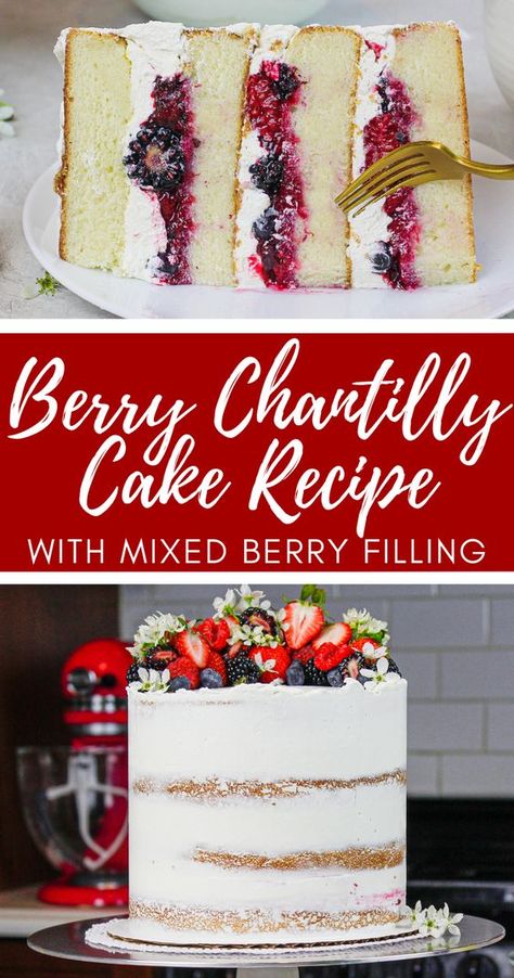 Mixed Berry Filling, Chantilly Cake Recipe, Berry Filling, Berry Chantilly Cake, Golden Berry, Chantilly Cake, Layer Cake Filling, Cake Filling Recipes, Fluffy Cake