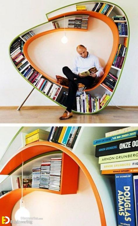 Creative Bookshelves, Cool Bookshelves, Home Library Design, Bookshelf Design, Library Design, Funky Furniture, Creative Furniture, Reading A Book, Ikea Hacks