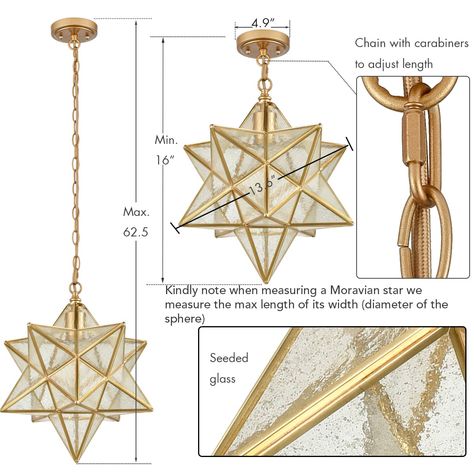 Brass Moravian Star Pendant Light 14-inch Seeded Glass Shade | CLAXY Moravian Star Pendant Light, Star Pendant Light, Seeded Glass Pendant Light, Seeded Glass Pendant, Star Pendant Lighting, Moravian Star, Gold Pendant Lighting, Solar String Lights, Star Light