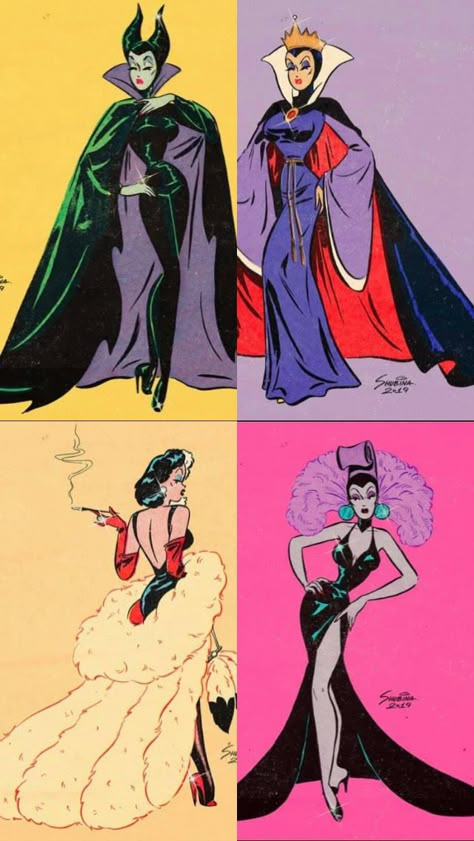 Disney Villains Female, Disney Villains Women, Villain Women Costumes, Disney Villains Outfits, Villain Outfits Design, Incredibles Villain, Emo Disney Characters, Disney Style Art, Female Disney Villains