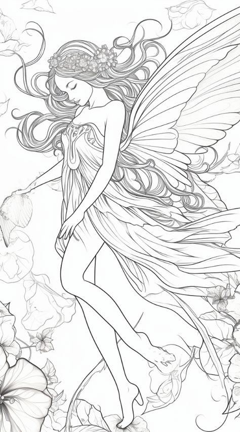 Fairy coloring pages free printable. Explore a collection of fun and stunning free fairy and fairy houses' coloring pages for adults that you can download, print out and start coloring today! #fairycolors #fairycoloringpages Fairy Coloring Pages For Grown Ups, Fairy Coloring Pages Free Printable, Cool Coloring Pages For Grown Ups, Free Fairy Coloring Pages, Fairy Coloring Pages For Adults, Fairy Colouring Pages, Fairy House Coloring, Coloring Pages Fairy, Fairy Sketch