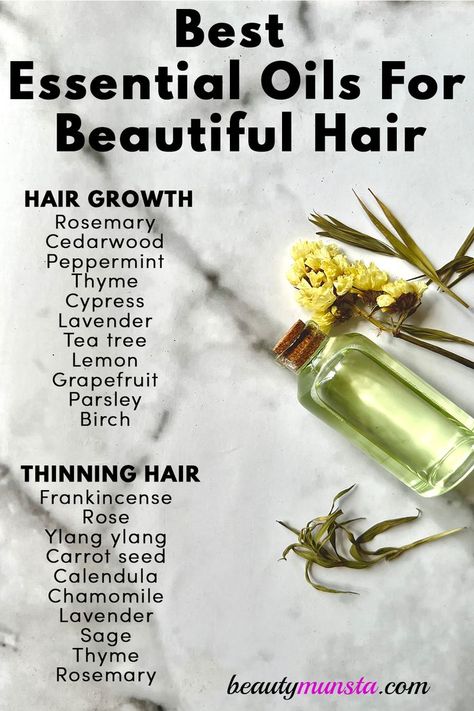 Best Essential Oils For Hair, Essential Oils For Hair Growth, Hair Growth Oil Recipe, Oils For Hair Growth, Herbs For Hair Growth, Oils For Hair, Homemade Hair Treatments, Herbs For Hair, Hair Growth Foods