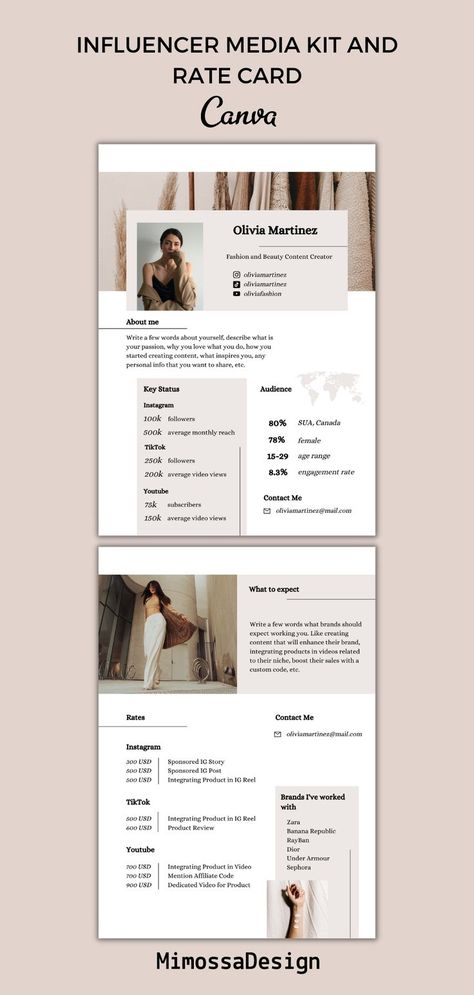 Influencer Portfolio Design, Youtube Media Kit, Media Kit Examples Business, Brand Media Kit, Media Kits Examples, Media Kit Influencer Español, Social Media Kit Template, Influencer Media Kit Examples, Social Media Marketing Portfolio Example