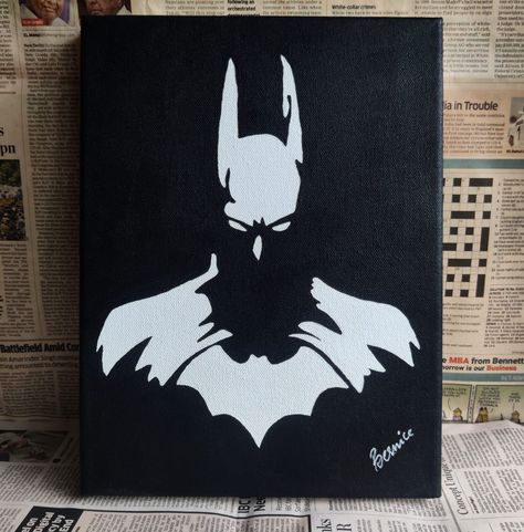 Batman Aesthetic Painting, Batman Drawing Aesthetic, Batman Paintings On Canvas, Batman Graffiti Art, Bat Man Painting, Batman Acrylic Painting, Batman Painting Ideas, Batman Painting Easy, Batman Art Painting