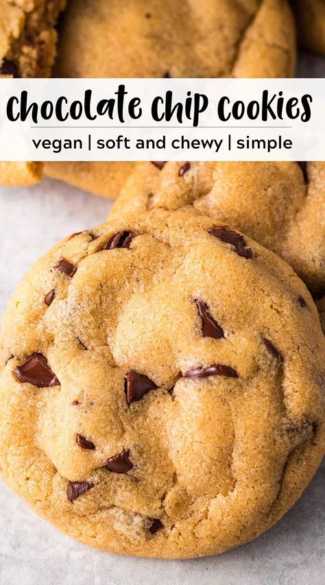 Cookies Recipes Chocolate, Chocolate Chip Cookies Easy, Vegan Chocolate Chip Cookie Recipe, Easy Vegan Cookies, Vegan Chocolate Cookies, Cookies Chocolate Chip, Eggless Chocolate Chip Cookies, Vegan Baking Recipes, Vegan Cookies Recipes