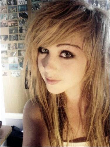 :) Short Blonde Scene Hair, Blond Emo Hair, Blond Scene Hair, 2013 Hair Trends, Scene Hair Inspiration, Scene Hair Middle Part, Brown Eye Blonde Hair, Scene Blonde Hair, Medium Length Scene Hair