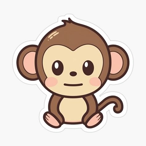 Cute Monkey Stickers, Kawaii Monkey Drawing, Cute Monkey Doodle, Cute Monkey Drawing Easy, Monkey Painting Easy, How To Draw Monkey, How To Draw A Monkey, Monkey Cute Drawing, Baby Monkey Drawing