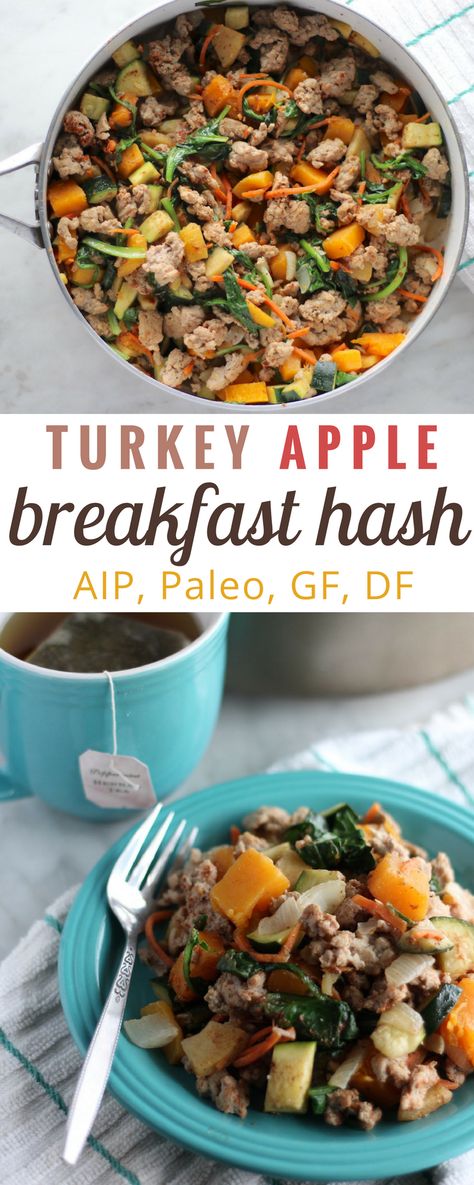 Turkey Apple Breakfast Hash (AIP) - an AIP, paleo hash that is delicious, healthy, and will provide breakfast for the whole week! | fedandfulfilled.com Turkey Apple, Elimination Diet Recipes, Aip Breakfast, Autoimmune Paleo Diet, Menu Sarapan Sehat, Paleo Snack, Autoimmune Paleo Recipes, Aip Paleo Recipes, Apple Breakfast