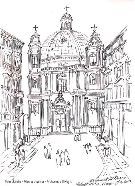 #peterskirche #vienna #inksketch #architecture #freehand Vienna Travel Journal, Vienna Drawing, Vienna Illustration, Timeline Architecture, Vienna Architecture, Famous Structures, White Palace, Mohamed Ali, Building Sketch