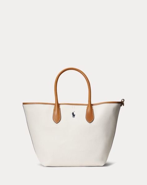 Canvas Medium Bellport Tote Ralph Lauren Tote, Uni Bag, Ralph Lauren Bags, Womens Designer Bags, Women Ralph Lauren, Leather Duffle Bag, College Bags, Leather Duffle, Pretty Bags