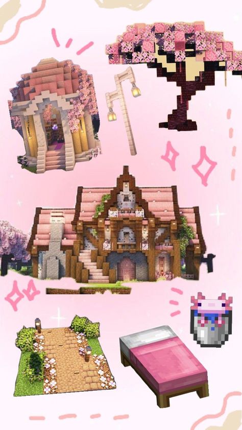 credit to the real owner of build Pink Blocks Minecraft, Themes For Minecraft Worlds, Minecraft Pink Pallet, Minecraft Pink Floor Designs, Cute Girly Minecraft Houses, Cherry Blossom Living Room Minecraft, Cute Minecraft Designs, Pink Minecraft House Cottage, Minecraft Cute Bedroom