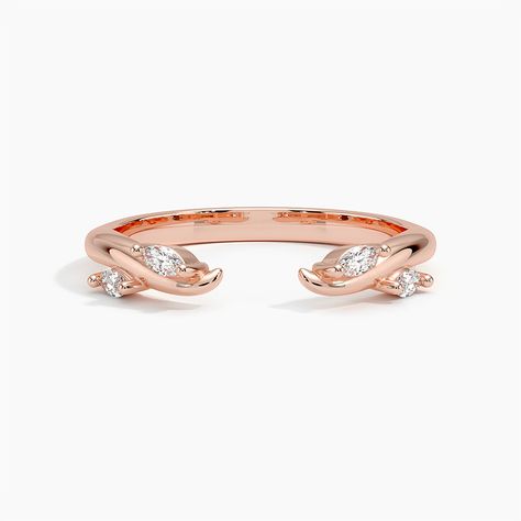 Willow Diamond Open Wedding Ring - 14K Rose Gold. This delicately curved wedding band features marquise-shaped diamonds nestled within a beautifully sculpted metal vine and an edgy gap in the middle, creating a chic open ring design (1/8 total carat weight). Open Band Rings, Open Ring Design, Open Wedding Band, Wedding Anniversary Rings, Curved Wedding Band, Rings Engagement, Open Ring, Anniversary Rings, Rose Gold Ring