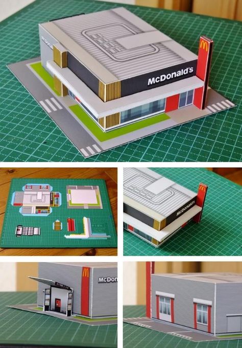 Mcdonalds Papercraft, City Paper Craft, Free Paper Models Building, Paper Diorama Templates Free Printable, Papercraft Printable Free Paper Models, Paper Models Printable, Paper City Printable, Mcdonalds Restaurant, Mechanic Shop Decor