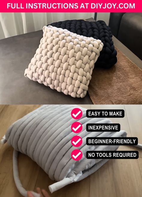 How to Make Big Chunky Braided Pillow Knitting Doodles, Braided Pillow, Hand Knit Pillow, Diy Blankets, Arm Crocheting, Chunky Blankets, Throw Pillow Diy, Diy Throw Pillows, Chunky Knit Pillow