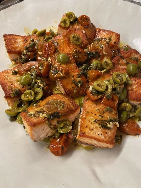 Salmon With Capers Recipe, Kristin Cavallari Recipes, Salmon With Capers, Fried Brussels Sprouts, Salmon Appetizer Recipes, Salmon Capers, One Pan Recipe, Paloma Recipe, Capers Recipe