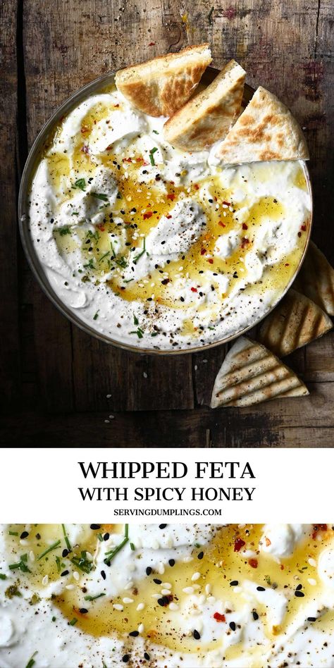 Whipped Feta Dip, Feta Dip, Whipped Feta, Spicy Honey, Läcker Mat, Deilig Mat, Yummy Appetizers, I Love Food, Appetizer Snacks