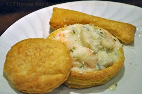 Seafood Newburg in Puff Pastry Seafood Newburg Recipe, Seafood Newburg, Puff Pastry Recipes Dinner, Seafood Casserole Recipes, Puffed Pastry, Puff Pastry Shells, Pepperidge Farm Puff Pastry, Seafood Buffet, Seafood Bake