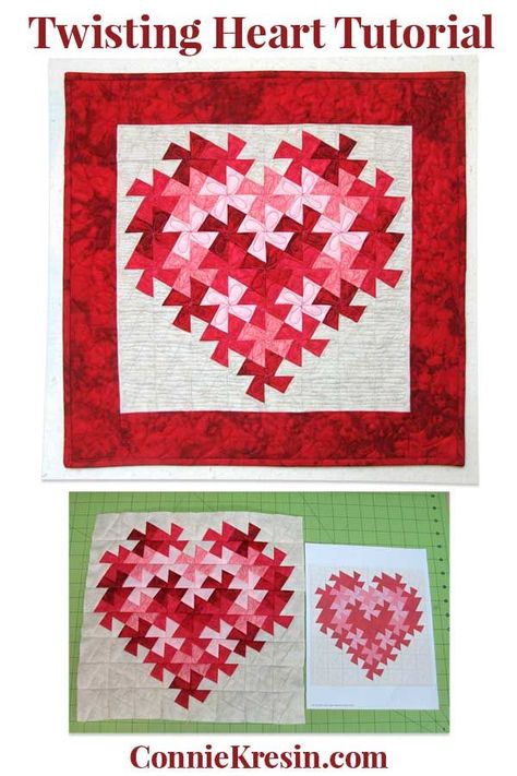 Twister Heart Pattern, Valentines Day Quilts Wall Hangings, Valentines Wall Hanging Quilt, Quilt Patterns With Hearts, Valentine Quilts, Twister Quilts, Heart Wall Hanging, Heart Quilt Pattern, Lap Quilts