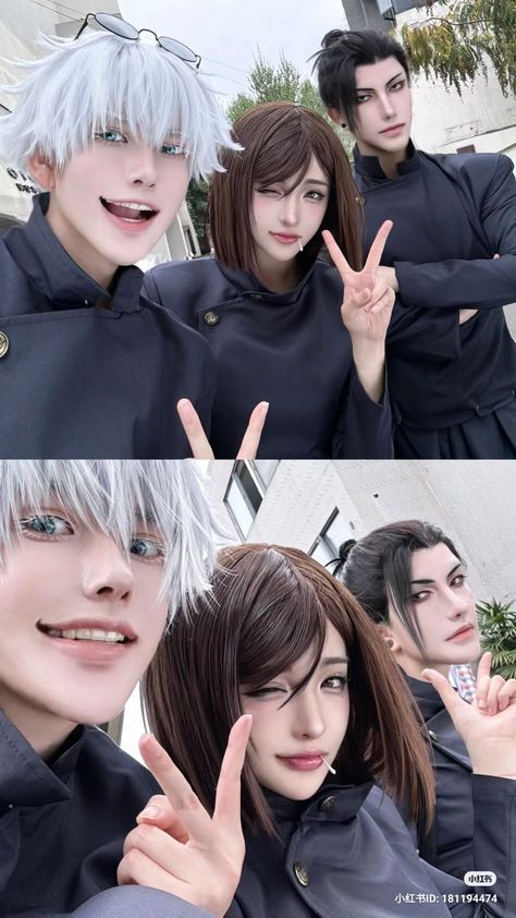 Jjk Friendship, Matching Cosplays, Nobara Cosplay, Gojo Nobara, Jjk Cosplay, Jujutsu Kaisen Cosplay, 가족 일러스트, Anime Cosplay Makeup, Kostum Cosplay