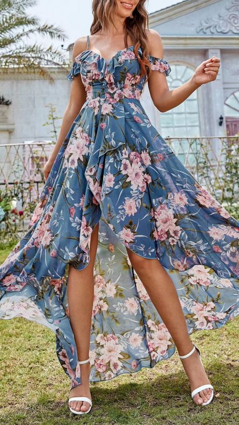 I saw this stunning off-the-shoulder floral chiffon dress, and I can't get it out of my mind! The elegant design with its short front and long back flows beautifully, perfect for summer gatherings or a night out. I can already imagine the compliments I'd receive!   Have you seen a dress like this? Let me know your thoughts in the comments! 💖👗✨   #FloralFashion #ChiffonDress #SummerStyle #OOTD #FashionInspo Azazie Dresses, Summer Formal, Floral Sleeveless Dress, Summer Gathering, Floral Chiffon Dress, Out Of My Mind, Dress For Summer, Floral Fashion, Sleeveless Floral Dress