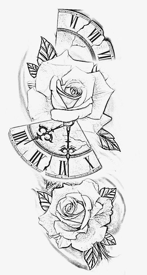 Clock Tattoo Sleeve, Clock And Rose Tattoo, Tattoo Style Art, Rose Drawing Tattoo, Small Chest Tattoos, Lion Tattoo Sleeves, Half Sleeve Tattoos Drawings, Tattoo Lettering Design, Family Tattoo Designs