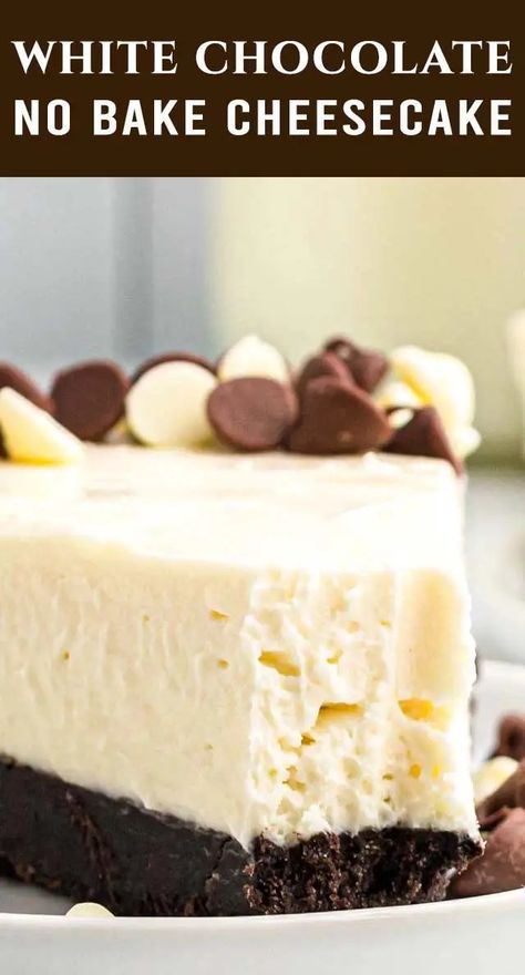 Chocolate No Bake Cheesecake, No Bake White Chocolate Cheesecake, Smooth Cheesecake, White Chocolate Cheesecake Recipes, Baked White Chocolate Cheesecake, Chocolate No Bake, White Chocolate Desserts, White Chocolate Recipes, White Desserts