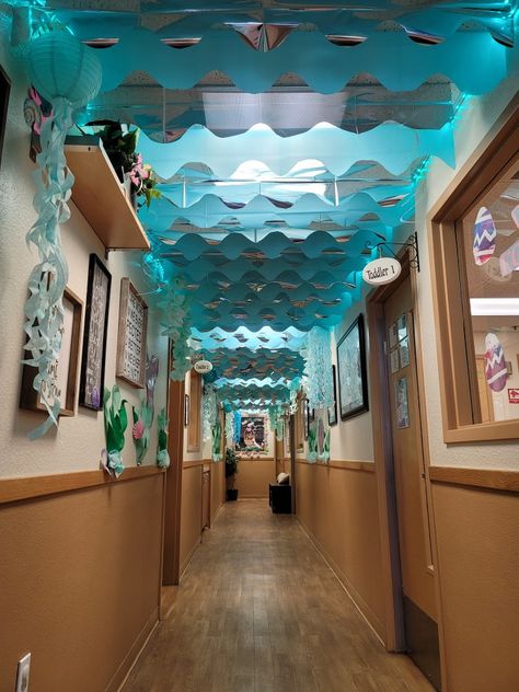 Ocean Theme Library, Under The Sea Hoco Theme, Under The Sea School Theme, Under The Sea Hallway Decorations, Vbs Ocean Theme, Under The Sea Decor, Ocean Vbs, Scuba Vbs, Underwater Party