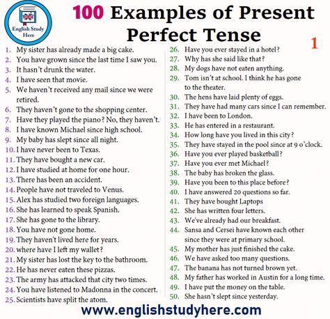 100 Sentences of Present Perfect Tense | Examples of Present Perfect Tense - English Study Here Present Perfect Tense, Direct And Indirect Speech, Tenses English, English Prepositions, English Grammar Tenses, Learn To Speak Spanish, Simple Present Tense, Simple Past Tense, Perfect Tense