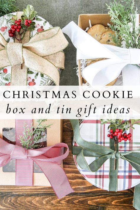 Christmas Gift Cookies Packaging Ideas, Cookie Tin Christmas Gift, Christmas Tin Gifts, Cookies In A Box Gift, Biscuit Gift Ideas, Christmas Cookie Gifts Packaging Ideas, Holiday Cookie Gift Box Ideas, Shortbread Gift Packaging, Christmas Treats Gift Box Ideas