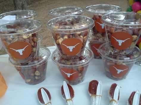 Ut Austin Graduation Party Ideas, Longhorn Party Ideas, Longhorn Party, Texas Party, Trunk Party, Ut Longhorns, Graduation Tables, Candy Buffet Tables, Ut Austin