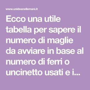 Ecco una utile tabella per sapere il numero di maglie da avviare in base al numero di ferri o uncinetto usati e in rapporto misura che si vuole sviluppare. Knit Tutorial, Sunburst Granny Square, Knitting Patterns Free Blanket, Form Crochet, Crochet Clothing, Tunisian Crochet, Knitting Tutorial, Knitting Techniques, Drops Design