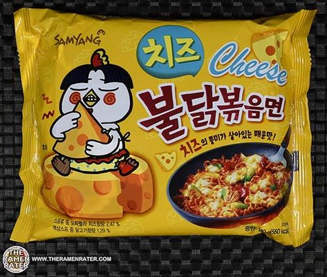 The Ramen Rater reviews Samyang Foods' Cheese Buldak Bokkeummyun - a spicy Korean fried chicken gfflavor instant ramyun with a cheese flavor Samyang Cheese, Samyang Food, Samyang Ramen, Samyang Buldak, Cheese Ramen, Hot Chicken Flavor Ramen, Ramen Stir Fry, Types Of Noodles, Korean Noodles