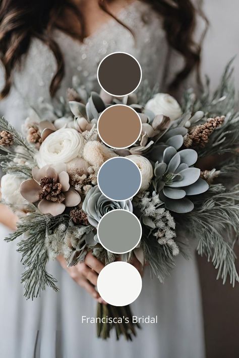 Ocean Blue And Gold Wedding, Colors For Winter Wedding, Wedding Theme Ideas Winter, Wedding Ideas Colours, Winter Mountain Wedding Colors, Wedding Winter Color Schemes, Aesthetic Wedding Color Palettes, Winter Wedding Arch Flowers, December Wedding Palette