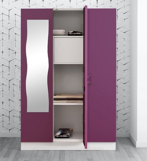 3 Door Almirah Design, Godrej Almirah Designs Bedrooms, Godrej Almirah Design, Almirah Designs Bedrooms, Horizontal Shelves, Purple Cabinets, Almirah Designs, Kids Bedroom Designs, Wardrobe Furniture