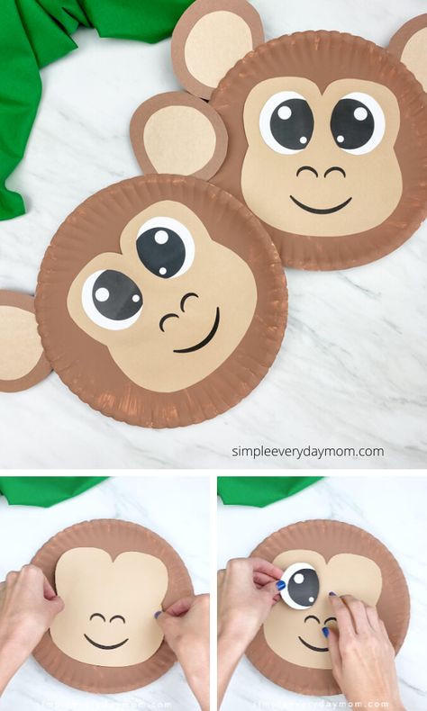 Zoo Animal Paper Plate Crafts, Paper Plate Safari Animals, Paper Plate Monkey Craft, Monkey Projects For Preschool, Monkey Arts And Crafts, M Is For Monkey Craft, Paper Plate Animals Crafts, Jungle Preschool Crafts, Monkey Crafts For Toddlers