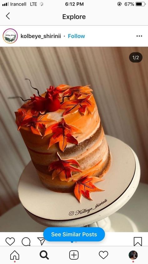 Birthday Cake Autumn Theme, Autum Cakes Ideas, Autumn Cake Ideas Birthday, Autumn Birthday Cake, Fall Theme Cakes, Fall Themed Desserts, Fall Cakes Decorating, Autumn Cakes, Fall Birthday Cakes