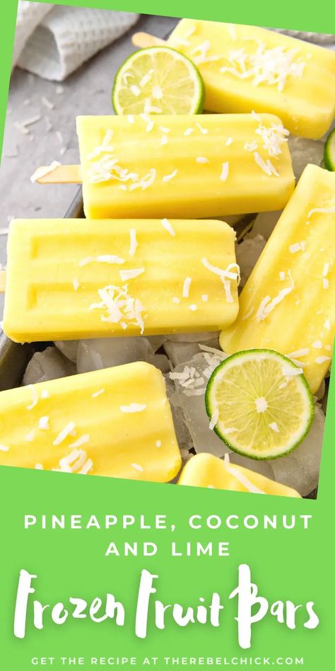 Welcome to a tropical paradise in every bite with our easy Frozen Fruit Bars. Get ready to indulge in these delectable vegan popsicle fruit bars! #fruit #popsicle #pineapple #lime #coconut #summer #freshfruit #icecream #frozen #treat Coconut Milk Popsicles, Pineapple Popsicles, Frozen Fruit Bars, Coconut Milk Uses, Coconut Popsicles, Mango Popsicles, Fruit Bars, Refreshing Snacks, Kid Approved Meals